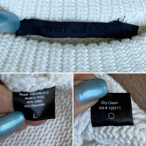 Jenni Kayne Chunky Crewneck Cotton Sweater Ivory White Boyfriend Everyday L - Picture 15 of 16